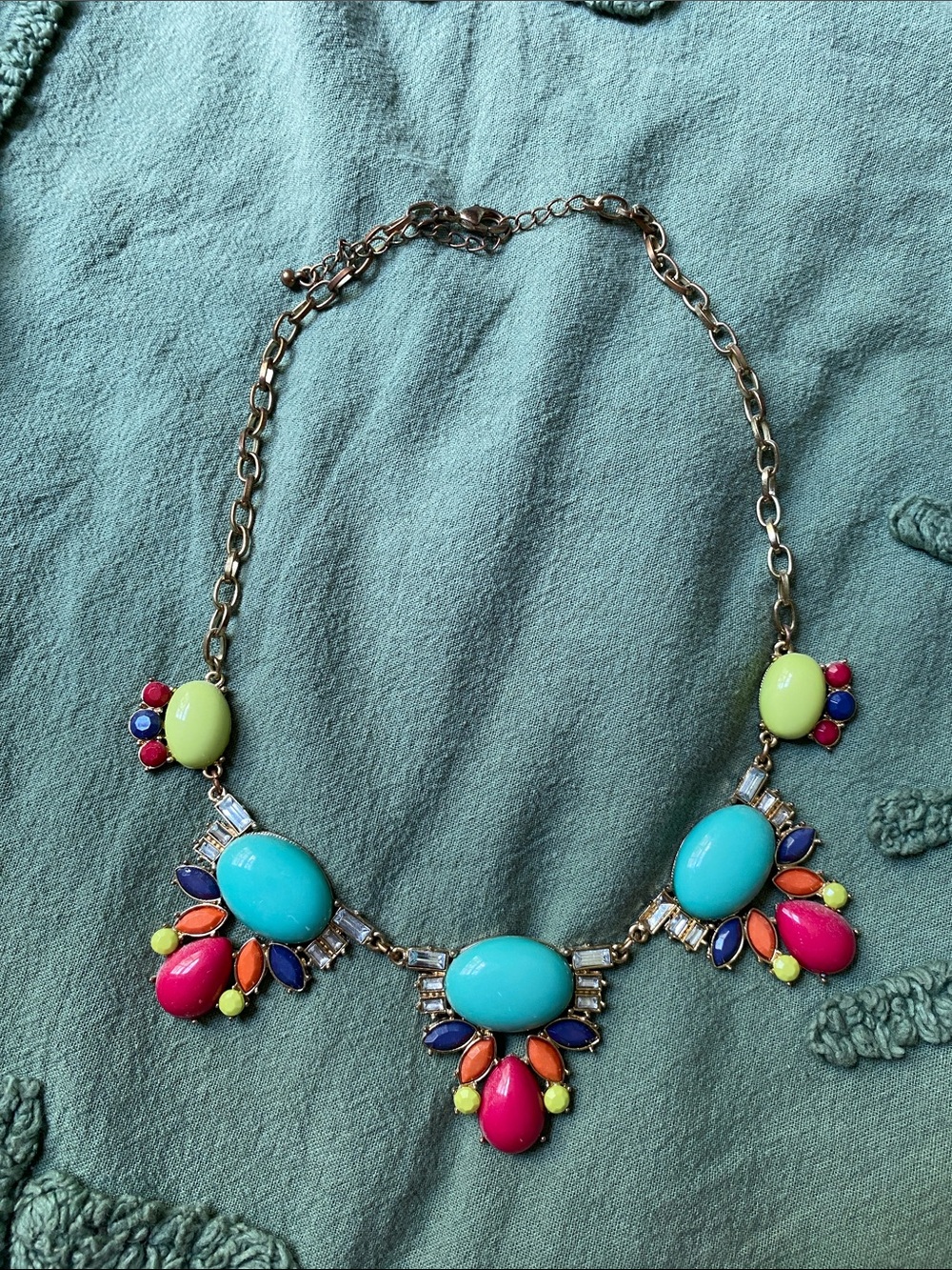 Colorful Statement Bib Necklace - Turquoise, Pink & Lime